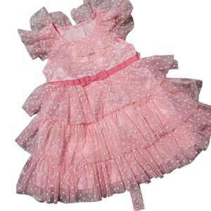 Jona Michelle Dress 18 Months Pink White Polkadot Tiered Ruffle Sleeveless